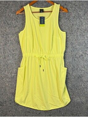 Tek Gear Dress M Yellow Woven Cinched Waist Wicking Pockets NWT Summer
